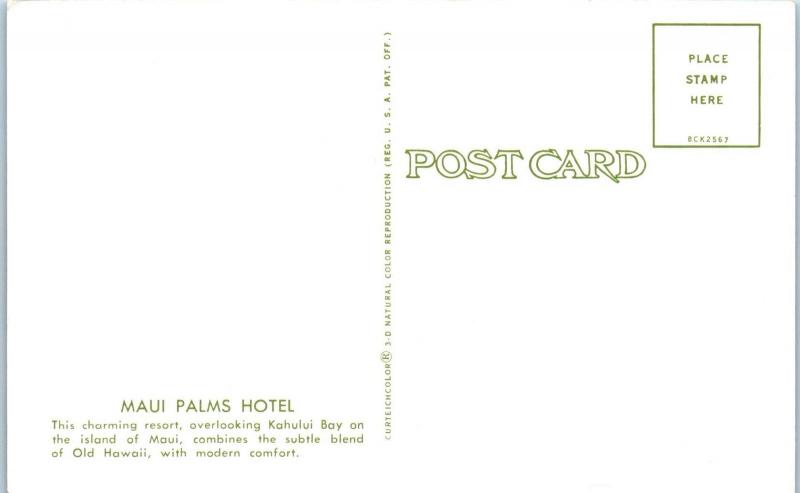 MAUI, Hawaii    MAUI PALMS  HOTEL  Pool     c1960s   Curt  Teich    Postcard