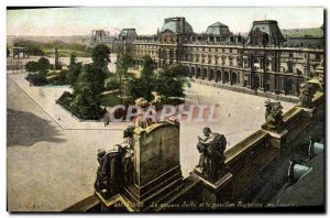 Old Postcard The Paris Square Slly and Richelieu Pavilion at the Louvre