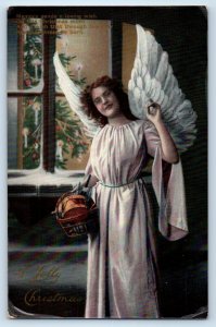 1912 Christmas Angel With Toys Basket Hamburg Minnesota MN Antique Postcard
