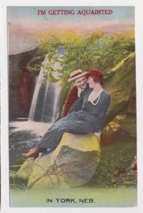 York NE Romantic Bamforth Getting Aquainted Waterfalls Valentine Postcard A33