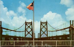 Double Suspension Bridge Over Mississippi River Between Moline Illinois and B...