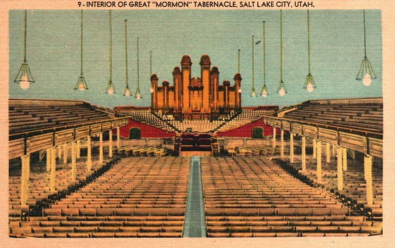 Vintage Postcard 1930's Interior Of Great Mormon Tabernacle Salt Lake City Utah