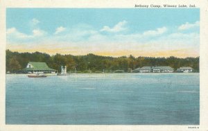 Winona Lake Indiana Bethany  Camp View Across Water White Border Postcard Unused