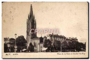 Old Postcard Agen Train Station Square and bell tower Ste Foy