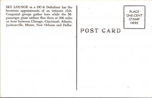 Airline Advertising  DELTA DC-6 AIRPLANE SKY LOUNGE  ca1950's Aviation Postcard