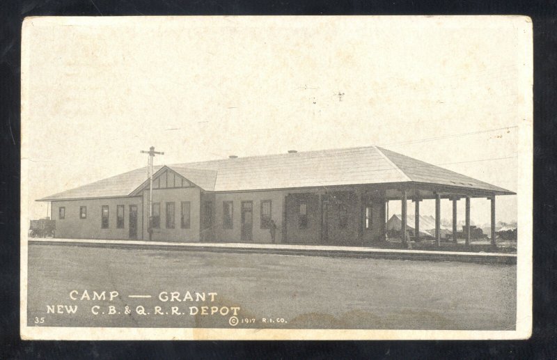 ROCKFORD ILLINOIS CAMP GRANT RAILROAD DEPOT TRAIN STATION VINTAGE POSTCARD