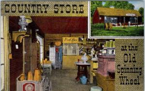 HINSDALE, IL   COUNTRY STORE  Old SPINNING WHEEL c1940s Roadside Linen  Postcard