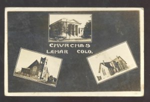 RPPC LAMAR COLORADO CHURCH MULTI VIEW VINTAGE 1918 REAL PHOTO POSTCARD