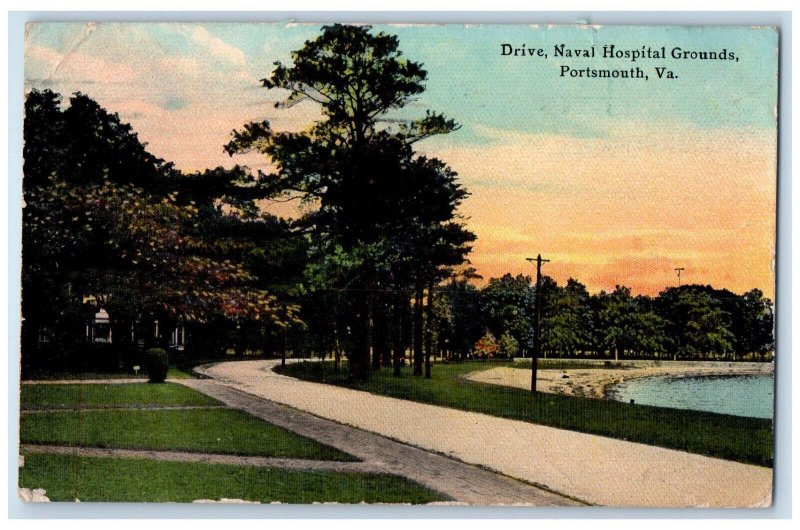 1911 Drive Naval Hospital Grounds Portsmouth Virginia VA Antique Postcard