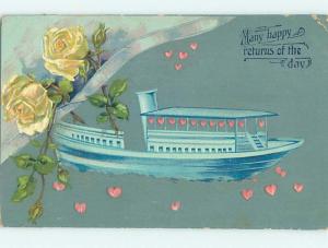 Divided-Back FERRY BOAT WITH BEAUTIFUL YELLOW ROSE FLOWERS o9203