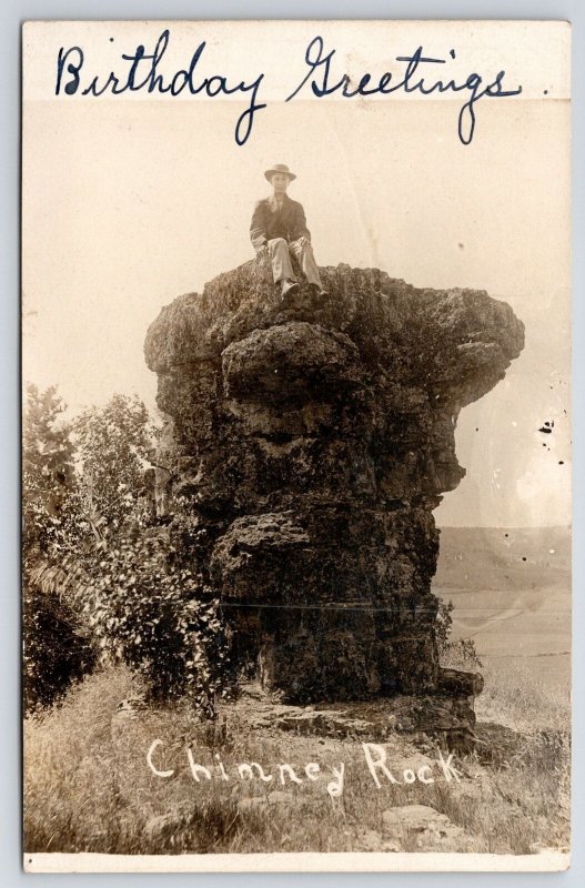 Wisconsin Dells?* Boy Sits Chimney Rock Fields RPPC c1910 To Schnitz, Lone Rock 