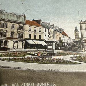 Burns Statue at High Street Dumfries UK Scotland 1940s POSTCARD Vintage