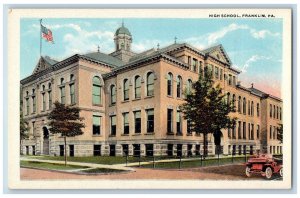 Franklin Pennsylvania PA Postcard High School Building Campus Car c1930's