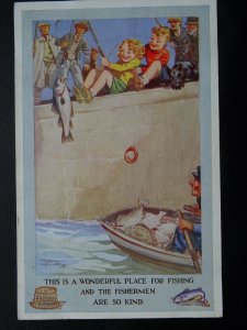 Greeting COLWYN BAY Wonderful Place For Fishing c1943 Postcard Artist Tom Henry