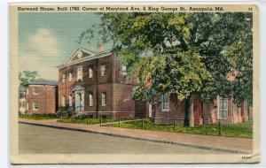 Harwood House Annapolis Maryland linen 1949 postcard