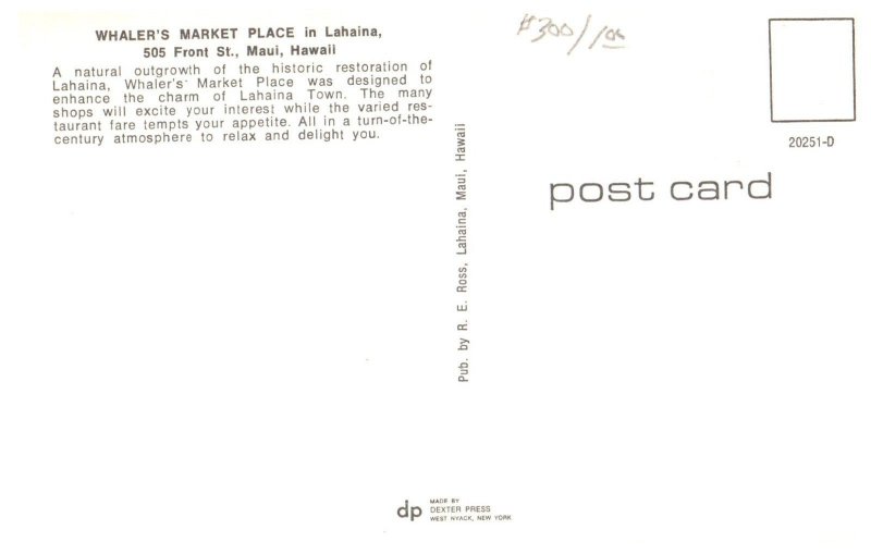 Whalers Market Place in  Lahaina Maui Hawaii Postcard