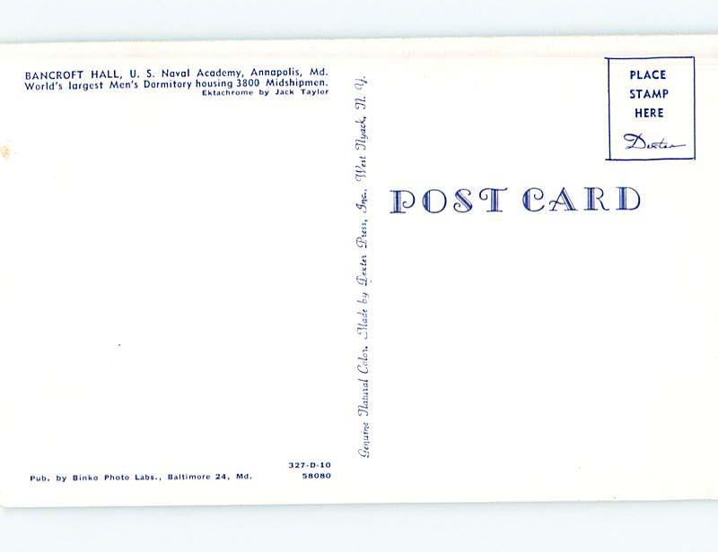 Unused 1950's NAVY MILITARY - BANCROFT HALL AT NAVAL ACADEMY Annapolis MD Q0266