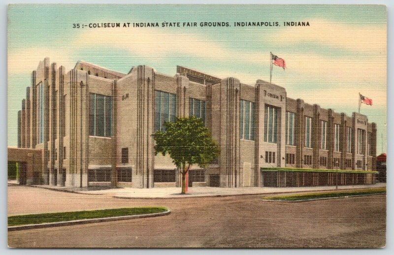 Indianapolis Indiana~State Fair Grounds Coliseum~WPA Art Deco~1940s Linen PC 