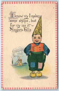 c1910s Niagara Falls NY Cute Dutch Young Man Boy PC Dress Clog Windmill Art A274