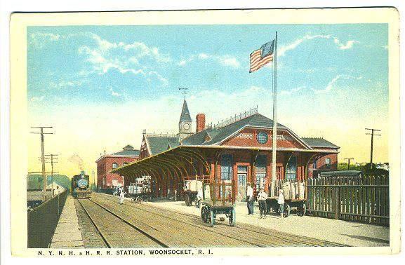 Woonsocket RI N. Y., N. H. & H. Railroad Station Train Depot Postcard