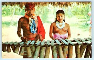 SANTO DOMINGO, Ecuador ~ Marimba COLORADO INDIANS Topless c1960s Postcard