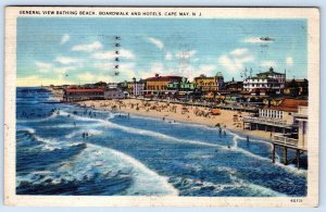 1945 CAPE MAY NEW JERSEY NJ BATHING BEACH BOARDWALK HOTELS VINTAGE POSTCARD