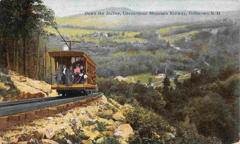 Down Incline Train Uncanoonuc Mountain Gofftown New Hampshire 1910c postcard