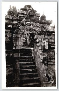 RPPC Indonesia Borobudar Temple Stairs Buddhist Temple Real Photo Postcard A50