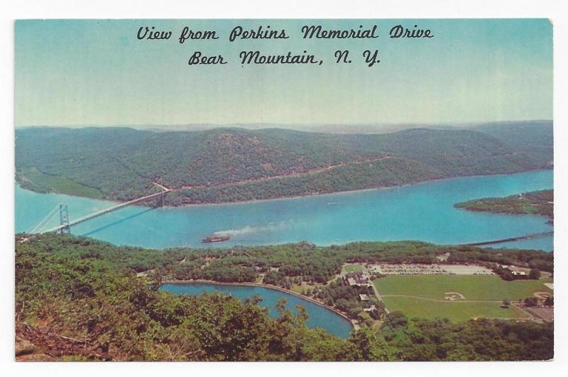 Bear Mountain NY Postcard Hudson River Hessian Lake Aerial 