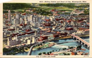 Minnesota Minneapolis Aerial View Milling District and Heart Of City Curteich