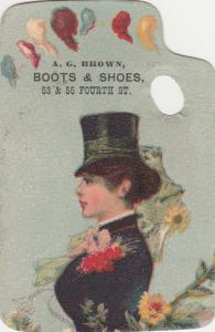 Victorian Die Cut Trade Card - A.G. Brown Boots & Shoes - Fancy Lady