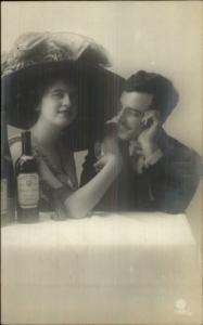 Romance Flirting Alcohol Bottle Central Bodega Wine? Beautiful Woman RPPC