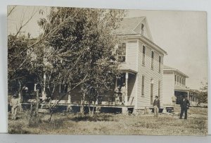 RPPC Mens House Early 1900s Gentlemen on Porch in Yard Postcard Q8