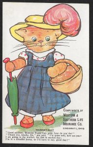 VICTORIAN TRADE CARD Western & Southern Life Insurance Cat Dressed As Lady