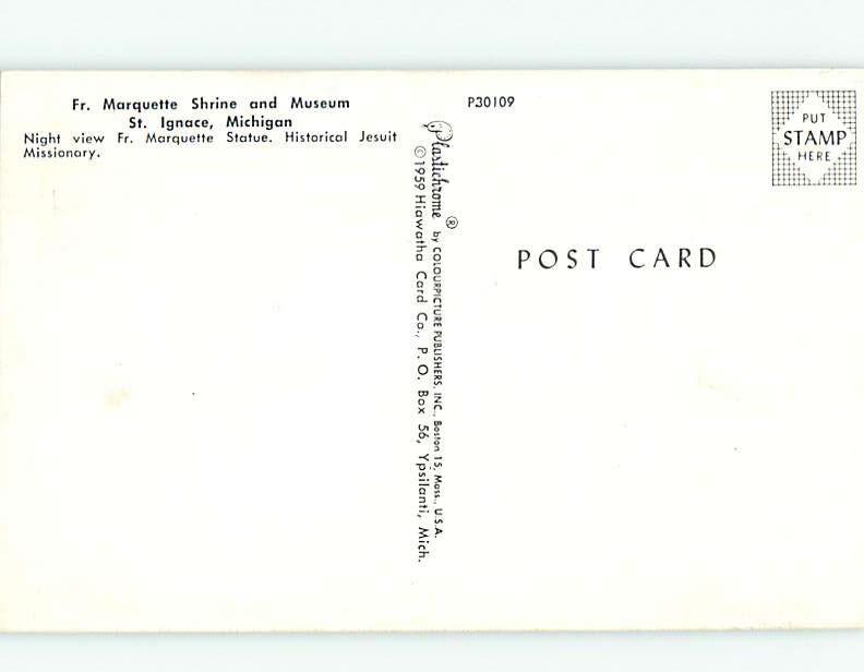 Pre-1980 POSTCARD OF STATUE AT MUSEUM SCENE St. Ignace Michigan MI hr0514