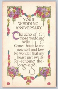Flower Greetings~Wedding Anniversary~Art Deco Flowers~c1910 Vintage Postcard