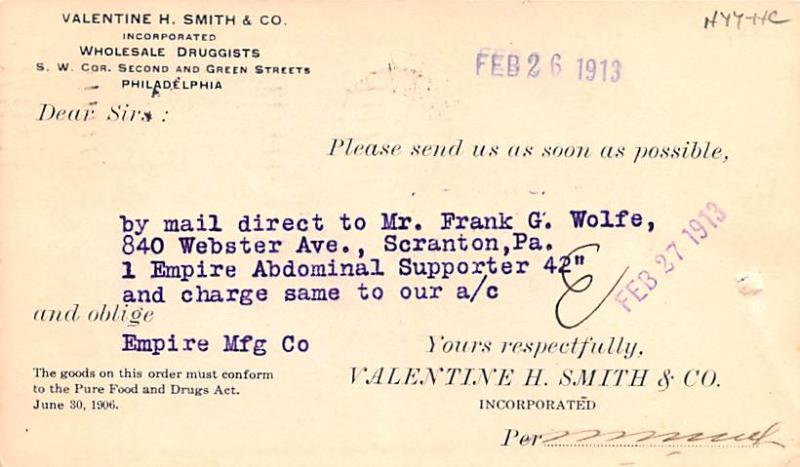 Valentine H Smith & Co Advertising 1913 