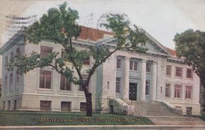 Carnegie Library Springfield Missouri MO Postcard 1908 to Ft. Scott KS A07