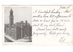 Government Building, Post Office, Detroit, Michigan, Antique 1905 UDB Postcard