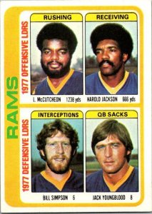 1978 Topps Football Card '77 Team Leaders McCutcheon Youngblood Rams sk7375