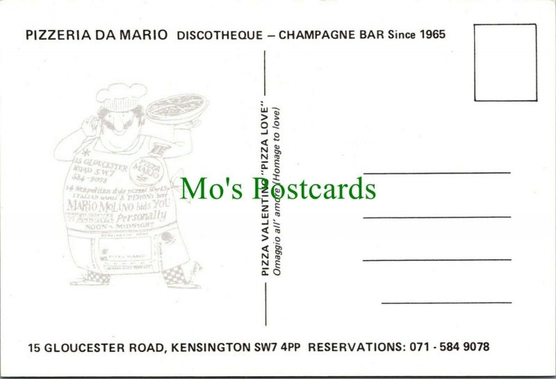 Food & Drink Postcard-Pizza,Pizzeria Da Mario,Gloucester Rd, Kensington RR14269 