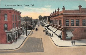 H76/ Dover Delaware Postcard c1910 Loockerman Street Stores Wagons 113