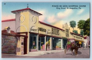 St Augustine Florida Postcard Ponce De Leon Shopping Center Horse Carriage c1940