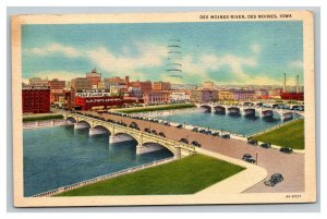 Vintage 1958 Postcard Antique Cars on Des Moines River Bridge Des Moines Iowa