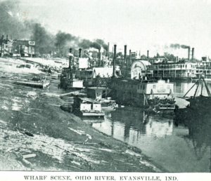 Evansville IN Indiana Wharf Scene Ohio River Paddle Steamer Postcard