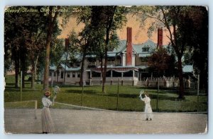 Omaha Nebraska NE Postcard Happy Hollow Club Trees Playing Tennis 1911 Antique