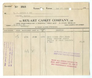 The Rex-Art Casket Company Kansas City Kansas Vintage May 17, 1932 Invoice 