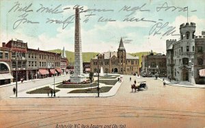 ASHEVILLE NC~PACK SQUARE-STOREFRONTS & CITY HALL~1906 HACKNEY & MOALE POSTCARD 