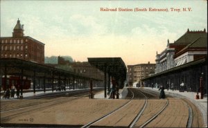 Troy NY RR Train Station Depot c1910 Postcard