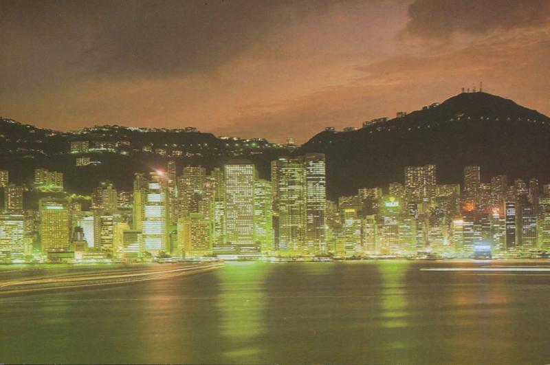 Hong Kong China Night Scene Cityscape Lux Co. Postcard D15